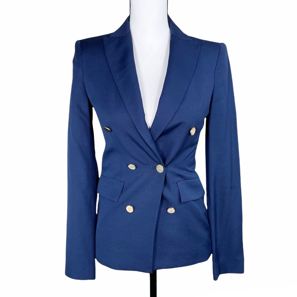 Zara Woman Royal Blue Gold Button Blazer